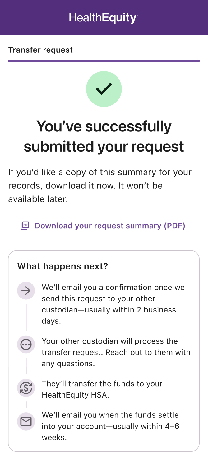 Post-submission success screen showing next steps