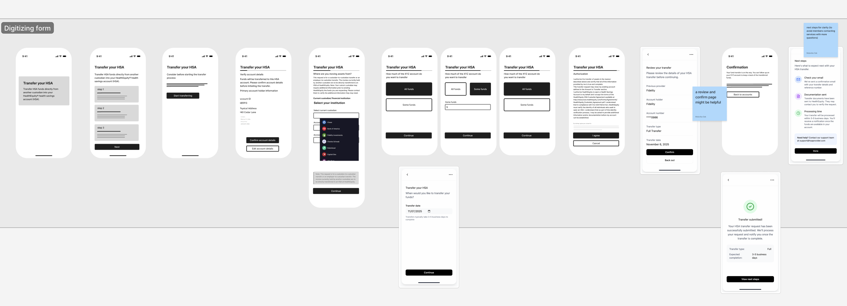 Wireframes — multi-step guided journey